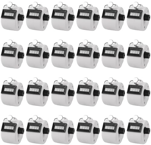 Tressify 24 contadores de mano blancos, contador de vueltas de 4 dígitos, 1.93 x 1.7 x 1.3 pulgadas / 4.9 x 4.3 x 3.3 cm, contador manual mecánico de mano, para eventos, deportes, tejer