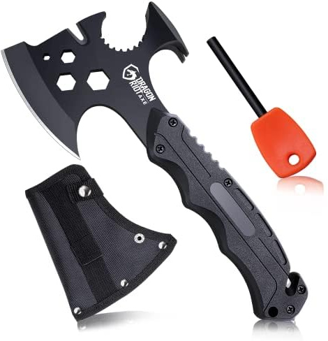 DRAGON RIOT Axt Holz Spalten, 8-in-1 Camping Beil mit Hammer | Kleine Outdoor beil Full Tang, Scharfes Survival Beil mit Scheide, Geschenk für Männer