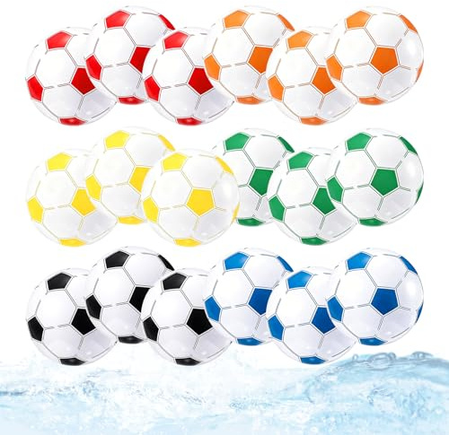 nnOuOnn Paquete de 18 balones inflables de fútbol de playa multicolor de 16 pulgadas, juguetes de piscina inflables de PVC duradero para juegos de agua de verano, fiesta de cumpleaños y decoraciones