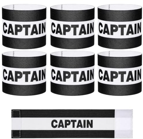 Cobee 6 Stück Elastische Captains Armband, Schwarz/Weiß Kapitänsbinde, Verstellbare Spielführerbinde für Fußball und Rugby, Armband für Erwachsene und Jugendliche