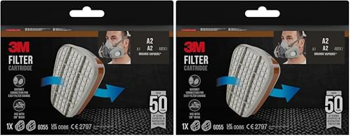 3M Filtro de vapores orgánicos 6055, A2 para las series 6000 y 6500, 1 par/paquete (Paquete de 2)