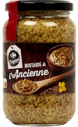 CARREFOUR Moutarde à l'Ancienne - Pot en verre de 350 g - Graines de moutarde entières - Saveur authentique et texture rustique - Lot de 4