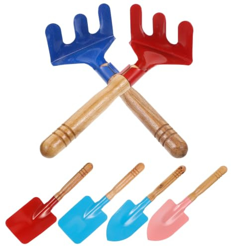 DOITOOL Outils de Jardinage Poignée en Bois pour Garçon et Filles Ensemble de 6 Jardinage avec Pelle, Râteau et Truelle en Fer et Bois pour Filles et Garçons Débutants