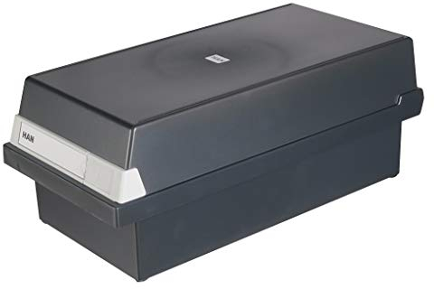 HAN Karteikasten DIN A6 quer, Lernbox, attraktives Design für 1.300 Karteikarten mit großem Beschriftungsfeld, 956-13, schwarz