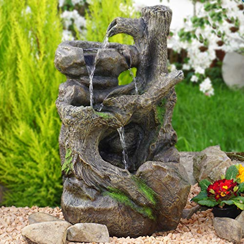 Fontana da giardino, fontana ornamentale, fontana da interno, fontana 230V cascata gioco d'acqua per giardino, laghetto da giardino, terrazza molto decorativo (BAUMWURZEL§STEIN-KASKADE con luce LED)
