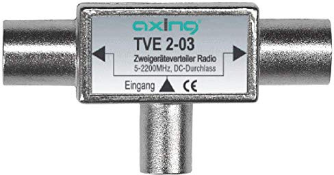 Axing TVE 2-03 TV Zwei-Geräte-Verteiler BK UKW DAB Sat (5-2200 MHz) DC-Durchlass 2x IEC-F und 1x IEC-M