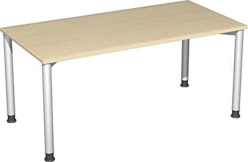 Gera Möbel 4 Fuß Flex Schreibtisch, Holzdekor, ahorn/Silber, 160 x 80 x 72 cm