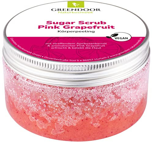 GREENDOOR Körperpeeling Sugar Scrub Pink Grapefruit 230g, vegan, Zucker Peeling ohne Mikroplastik, natürliches Duschpeeling, Naturkosmetik für Damen und Männer, Natur Body Scrub