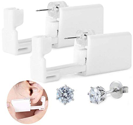 jetables Blanc de sécurité d'oreille Corps Nez lèvres nombril Piercing Gun Pierce Outil de Poinçonnage kit de beauté avec 2 Goujons d'oreille en Acier Inoxydable (2 pcs)