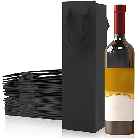 Wein Träger Tote Halter, Papier Weiß und Rotwein Geschenk Flasche Tragetaschen mit Griffen (Schwarz, 25PCS, einzelne Flasche)