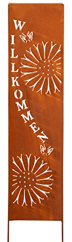 levandeo Stele Willkommen Garten-Deko 20x100cm Eisen Rost Rostdeko Braun Gartenstecker Gartenstele Edelrost Gartenschild Blume