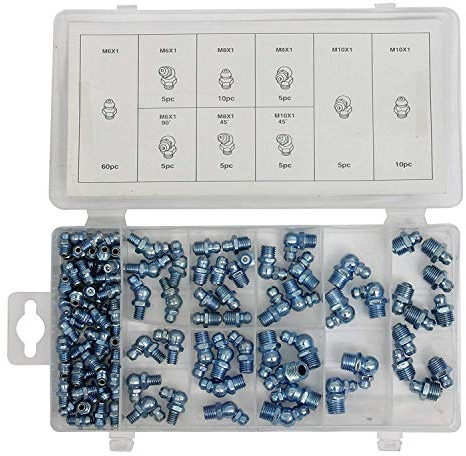 Wohlstand 110 Raccords Filetés de Graissage,Filetage Mâle Argent Raccord Graisseurs Hydrauliques, Raccords de Graisse Assortiments de Graisseurs M6 M8 M10 droit/45°/90°/180°