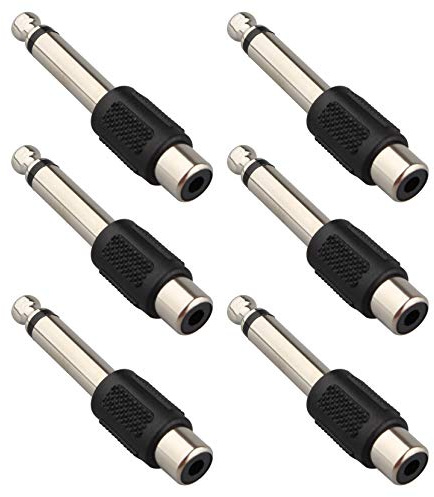 Jopto 6 adaptadores de audio macho a RCA hembra, 6,35 mm (1/4 pulgadas), chapado en F/M de alto rendimiento de 6,35 mm, conector mono jack a RCA phono, convertidor AV hembra, conector RCA negro