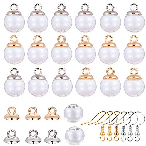 SUNNYCLUE 1 Box 40 Stück 16mm Mini Leere Klarglas Globe Bottle Wish Glaskugel, 40 stücke Kunststoff Anhänger Kautionen Und Ohrring Haken Für DIY Anhänger Charme Bolzenohrrings Machen, Silber-& Gold