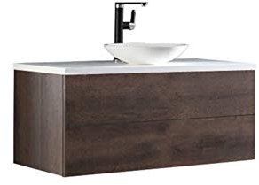 StoneArt Badmöbel Set mit Mineralguss Waschbecken Waschschale Aufsatzwaschbecken und Unterschrank Waschtisch Einzel- oder Doppelwaschbecken Brugge BU-1001pro-4 Eiche dunkel 100cm