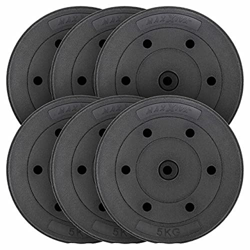 MAXXIVA Hantelscheiben-Set Zement 6 x 5 kg Ersatzgewichte Gewichtsscheiben Muskelaufbau Krafttraining Kraftsport Fitness-Zubehör Gewichtheben 30 kg