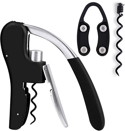 KEISSCO Wine Bottle Opener Manual Vertical Lever Corkscrew with Foil Cutter and Extra Spiral