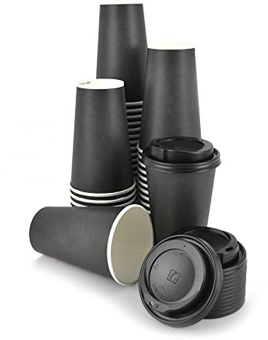 DUE ESSE S.N.C. DI SABATINI ALDO & C. PZ 50 BICCHIERI MAXI NERI IN CARTA DA 16 OZ (470 ML) + PZ 50 COPERCHI NERI CON BECCUCCIO IDEALI PER ASPORTO CAPPUCCINO, CAFFE AMERICANO E CIOCCOLATA CALDA