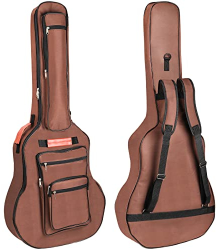 Bekith Acoustic Guitar Bag 40 41 42 Inches, 6 Pockets Guitar Case Waterproof Oxford Cloth Thick Sponge Pad, Dual Adjustable Shoulder Strap Soft Guitar Case Gig Bag, Brown