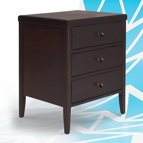 ClickDecor Finley Nachttisch aus Massivholz mit 3 Schubladen, moderner Aufbewahrungsschrank für Schlafzimmer oder Wohnzimmer, 47 cm Tischbreite, komplett montiert, Dunkelbraun