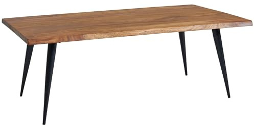 FineBuy Mesa de Centro Moderna 110x60x40 cm Madera Maciza de Sheesham y Metal | Mesa Auxiliar para Salón Rectangular | Mesita Café con Borde de Árbol Grande para Sofá