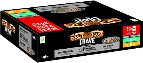 Crave Adult Katzennassfutter mit Huhn & Thunfisch, 60 Portionsbeutel, 60x85g – Premium Katzenfutter nass, Proteinreich und ohne Getreide, hergestellt mit 100 Prozent natürlichem tierischem Protein