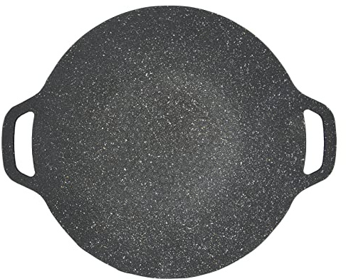 Fdit Koreanische Grillpfanne, Koreanische Grillpfanne, Schwarz, Gebogene Form, Geriffelte Textur, Doppelgriffe für Camping