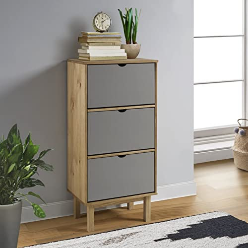 ZEYUAN Schuhschrank mit 3 Schubladen, Schuhbank, Shoe Rack, Schuhe Schrank, Schuhkommode, Schuhregal, Mehrzweckschrank, Braun und Grau Massivholz Kiefer