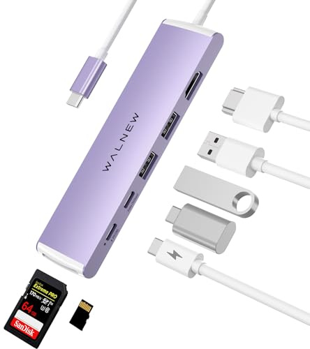 WALNEW 7-in-1 USB C Hub Multiport Adapter, with 4K HDMI, 100W PD, USB- C and 2 USB-A Data Ports 5Gbps, SD/TF Card Slot for Mac, MacBook Pro Air, Thinkpad, Chromebook, Dell XPS laptops