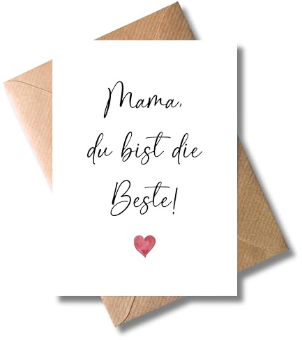 WBdesignz Mama du bist die Beste Karte mit Umschlag - Mama Danke Karte - Glückwunschkarte zum Geburtstag, Muttertag, Liebe zur Mutter oder Stiefmutter - Muttertagskarte mit Herz (DIN A6)