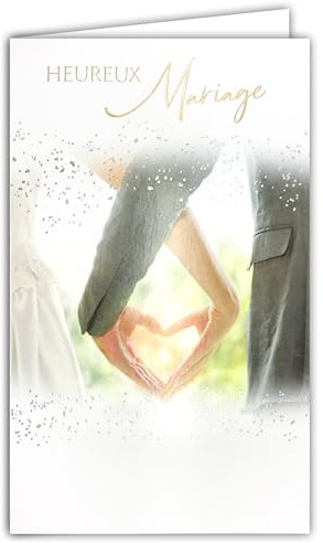 13-6170 Carte Porte-Billet avec Enveloppe Heureux Mariage Félicitations aux Mariés pour Couple Hétérosexuel Homme/Femme qui se tiennent par la main 2 Mains en forme de Cœur - Fabriqué en Europe