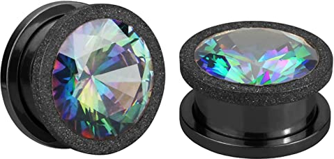 AMDXD 2 Stück Tunnel Dehnstab Set, 10mm Edelstahl Flexible Dünne Expander Stretchers Ohrringe Schwarz Ohrstecker Set mit Zirkonia Bunt Piercing Schmuck