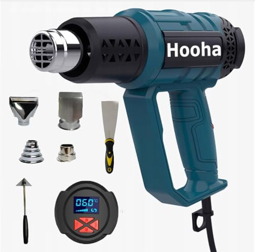 Hooha Ventilatore ad aria calda con 5 ugelli e 2 raschiatori, asciugacapelli ad aria calda da 2000 W con luce Lcd, soffiatore tenuto a mano, due temperature, max 650 gradi, per pellicola