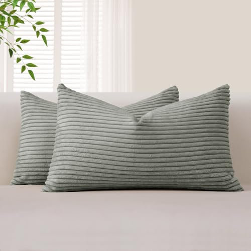 Sungeek 2er Set Kordsamt Kissenbezüge, Dekorativ Zierkissenbezüge Weich Cord Kissenbezug Dekokissen Sofakissen Couchkissen Deko Bezug Kissenhülle für Schlafzimmer Wohnzimmer (30x50cm, Dunkelgrau)
