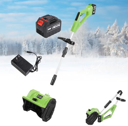 Souffleuse à neige sans fil, avec poignée réglable, souffleuse à neige électrique,distance de projection de 26 pieds, pelle, souffleuse à neige électrique pour le déneigement de l'allée,Green-1Battery