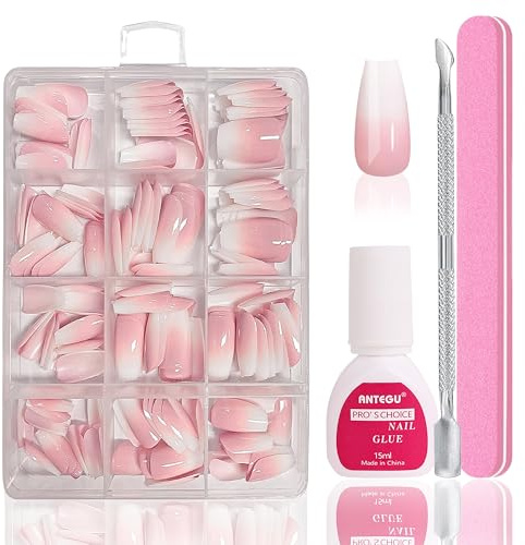 Ballerina Fake Nail Set - 240 Stück Falsche Nägel Zartem Fliederrosa, Vollständige Abdeckung Falsche Nägel Zum Aufkleben, Falsche Nägel Tips Set für Damen & Frauen Nail Art Manicure (Lavendelrosa)