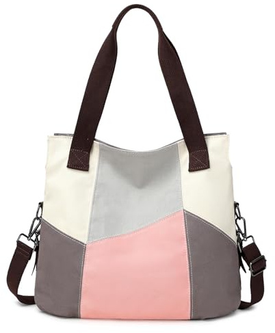 SIVENKE Damer canvas handväska casual axelväska axelväskor retro canvas hoboväska shoppingväska väska, ROSA, M, Retro