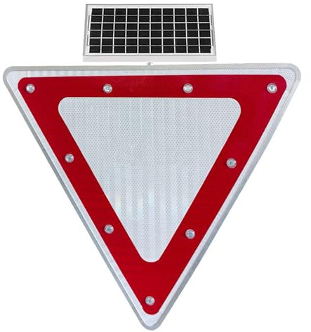 Segnali di precedenza lampeggianti a LED segnale di precedenza triangolare da 70 cm telaio in metallo resistente e antiruggine impermeabile IP65 segnali stradali alimentati a energia solare(70cm/28in)