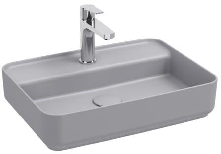 Lavabo rettangolare da appoggio senza troppo pieno in ceramica con foro rubinetto - Grigio Pietra Opaco