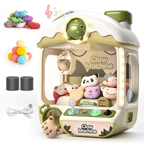 cossy Candy Grabber Machine, Machine à Attraper avec Lumières & Musique, Machine à Griffes pour Enfants avec 20 Peluches & 24 pièces de Monnaie, Cadeau d‘Anniversaire, Noël, Mignon Dinosaure