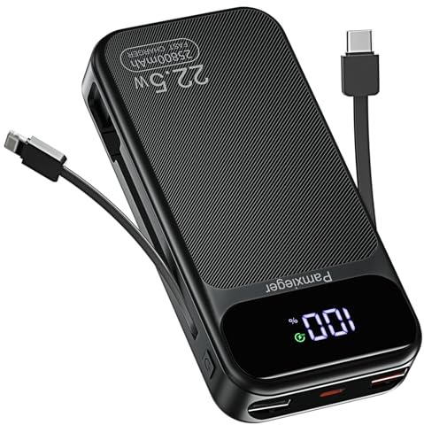 Power Bank 25800mAh Carga Rápida 22.5W PD3.0 QC4.0 USB-C Entrada y Salida con Pantalla LCD Batería Portátil para Smartphone Tablets y Más