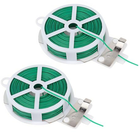 Belvanr 2 Piezas 100 m Alambre Plastificado Verde con Cortador, Alambre de Jardín Recubierto de Plástico, Jardín Planta Lazos, para Plantas de Jardín(Verde)