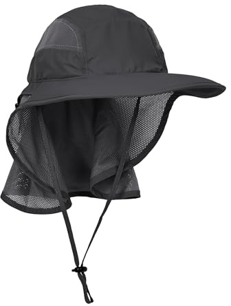 WANYING Unisex UV-skydd solhatt med nackskydd 12 cm stor brim utomhus aktiviteter – för huvudomkrets 56–62 cm, antracit, 56-62