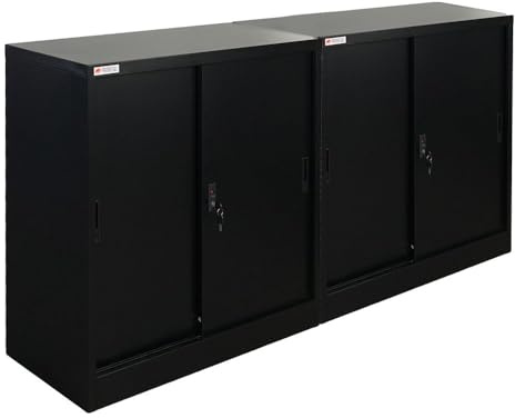 PROREGAL Mega Deal | 2X Armoire à dossiers Elephant avec Portes coulissantes verrouillables | HxLxP 90x90x40cm | 2 étagères | Noir