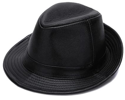 DJSKLDF Mössa Cylinder Herrhattar PU Läder Cowboy Varm Höst Vinter Cylinderhatt (svart, 60 cm)