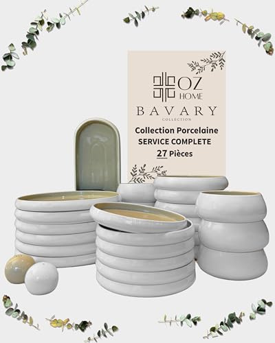 BAVARY Service Vaisselle Chubby 27 Pcs – Set De Table & Assiette Porcelaine – Service De Table 6 Personnes De Plates & Assiette Creuse, Bols – Vaisselle Et Arts De La Table Micro-onde/Lave-Vaisselles