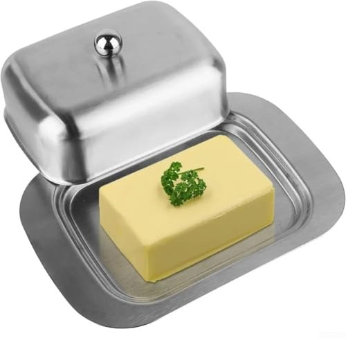 Butterdose aus Edelstahl mit Deckel, 201 Edelstahl Butterdose für Lebensmittelaufbewahrung, Käse Brot Gebäckhalter, 18,5 x 12,3 x 6 cm