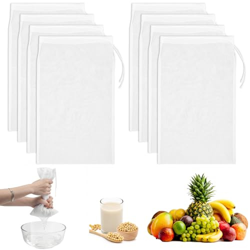 8 Pcs Nut Milk Bags 11.8 x 7.9 Inch Cheese Cloths Bags 200 Fine Mesh Strainer for Straining Reusable Mesh Juice Yogurt Strainer for Straining Fruit Juice Coffee Tea Yogurt Cheese Tofu Cold Brew