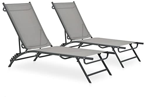 Teenpull Sonnenliegen 2er Set, Grau, Textilene & Stahl, 180,5 cm lang, verstellbar, wasserbeständig, für Garten, Terrasse, Poolbereich