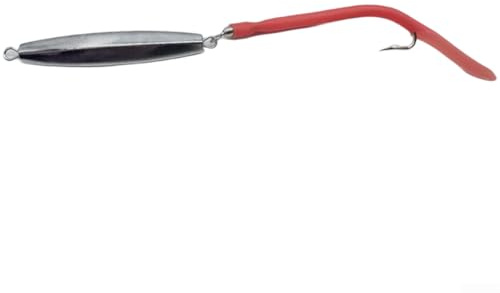 Leurre long en fonte pour anguille - 7,5 x 1,7 cm - Hameçon simple en métal - Mouvement réaliste - Construction en PVC et étain - Pour pêche à la ligne et en bateau (rouge)